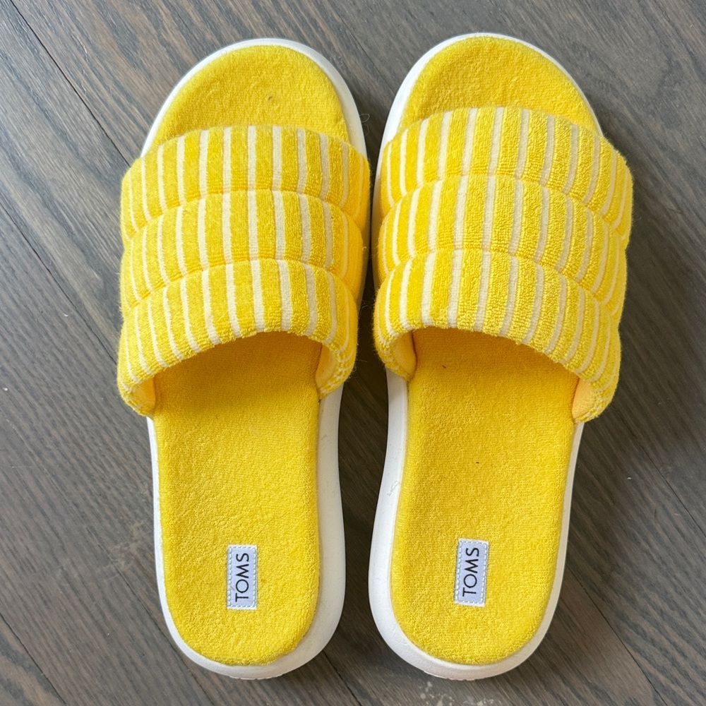 TOMS Kids Yellow Striped Slippers